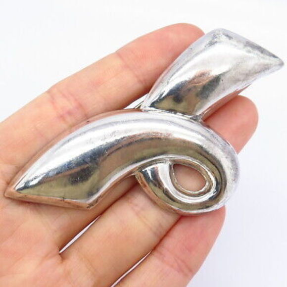 925 Sterling Silver Vintage Mexico Hollow Folded Ribbon Pin Brooch